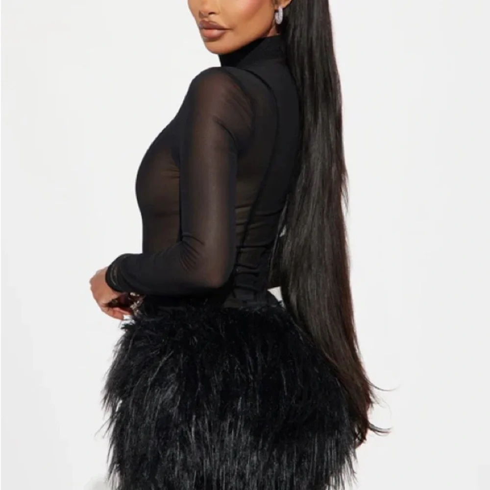 Pour It Up Faux Fur Mesh Mini Dress - Black - Picture 3 of 3